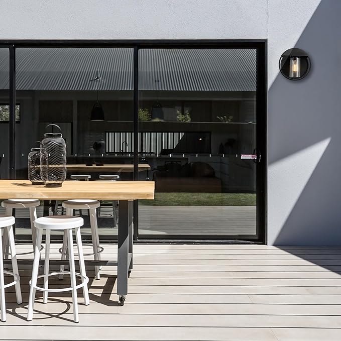 GLOBE Electric 44388 1-Light Indoor/Outdoor Wall Sconce, Matte Black Finish, Seeded Glass Shade, Weather-Resistant, E26 Base