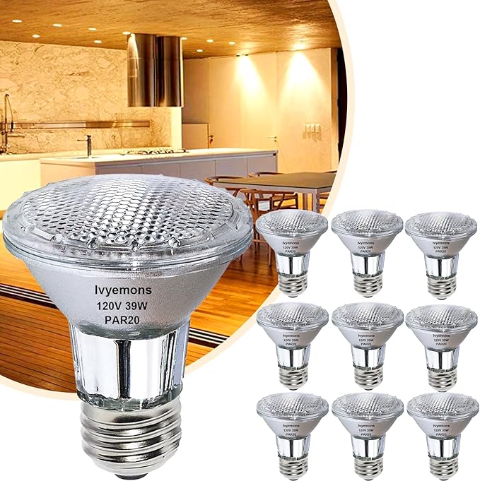 PAR20 Flood 39W 120V 480 Lumens- 9 Pack PAR20 Flood Light Bulbs with E26 Base, PAR 20 Dimmable 2800K Warm White, Long Lasting 39W PAR 20 Bulb for Recessed Lighting & Hood Range Light Bulbs