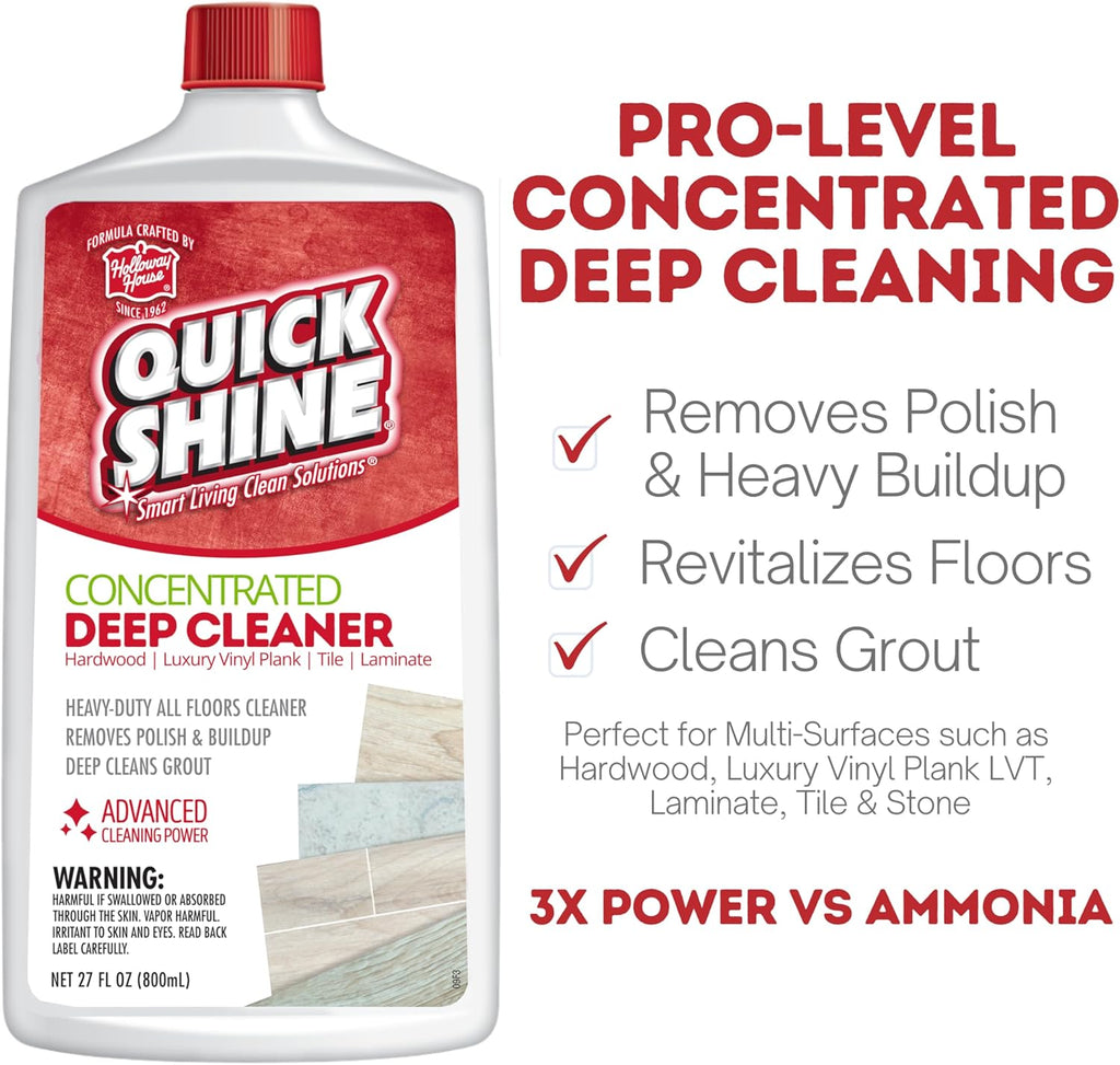 Quick Shine Multi Surface Deep Floor Cleaner and Wax Remover 27oz, 6Pk | Removes Wax Build-Up, Revitalizes Floors & Cleans Grout | Use on Hardwood, Laminate, LVT, Tile and Stone | Pro-Level Cleaning