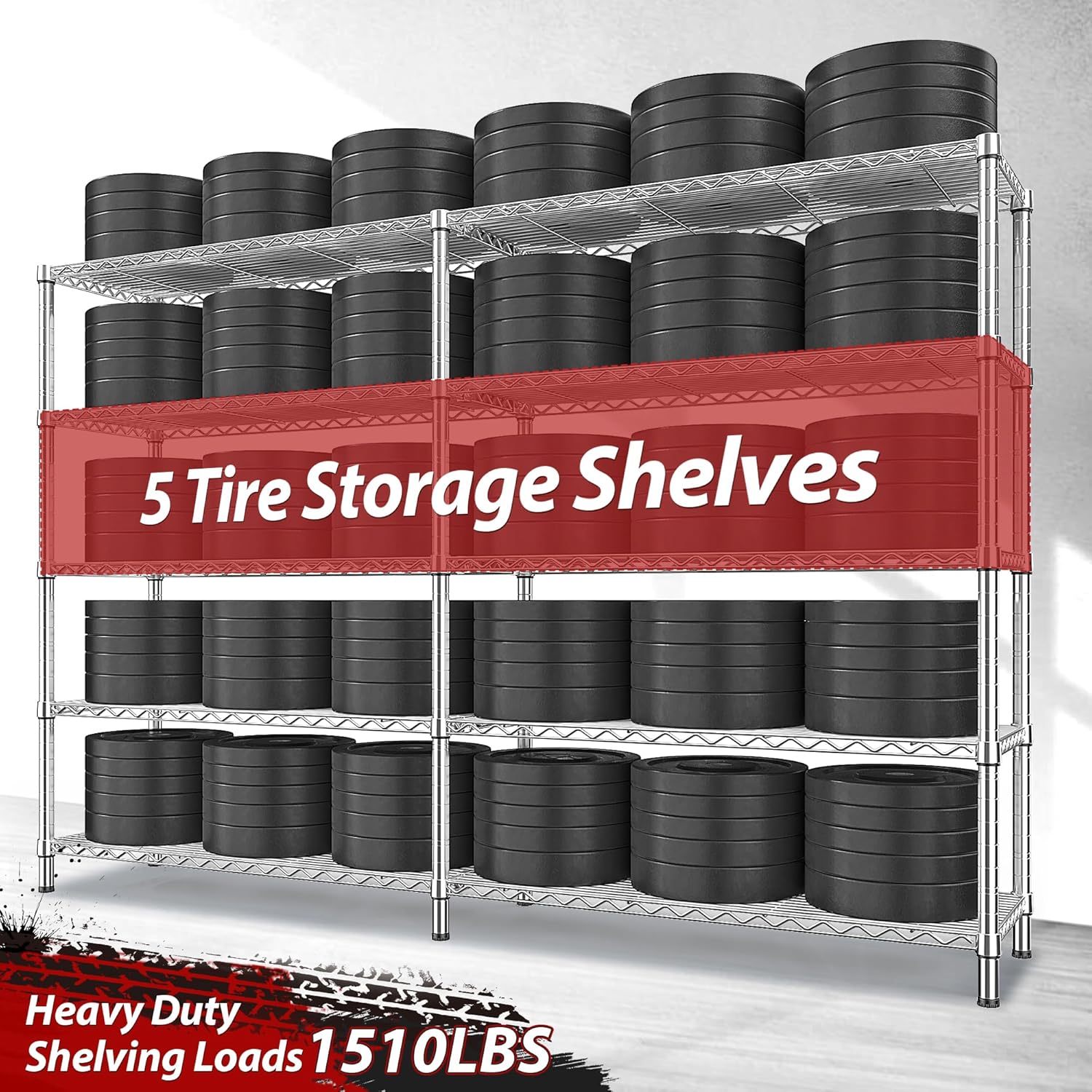 REIBII 69.8" W Storage Shelves 1510LBS Wire Shelving Unit 5 Tier Metal Shelving for Storage Rack Shelves Adjustable Heavy Duty Garage Shelf Pantry Shelves Kitchen Shelving,69.8"Wx15.8"Dx72.4"H,Chrome