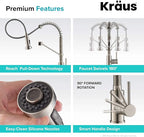 KRAUS Bolden Commercial Style 2-Function Single Handle Pull Down Kitchen Faucet in Spot-Free Stainless Steel, KPF-1610SFS