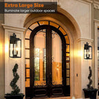 BesLowe 17.5” Upgraded Motion Sensor Outdoor Wall Lights, Dusk to Dawn Porch Lights Outdoor Wall Sconces, 3 Lighting Modes Exterior Lighting Fixtures with Hooks, Black Outside Lights for House, 2-Pack