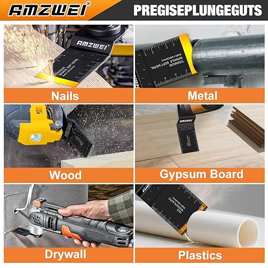 50PCS Multi Tool Blade Kits, Professional Titanium Oscillating Tool Blades for Metal, Wood, Plastic, Curved Edge Oscillating Saw Blades Compatible with Dewalt Milwaukee Ryobi Rockwell Fein