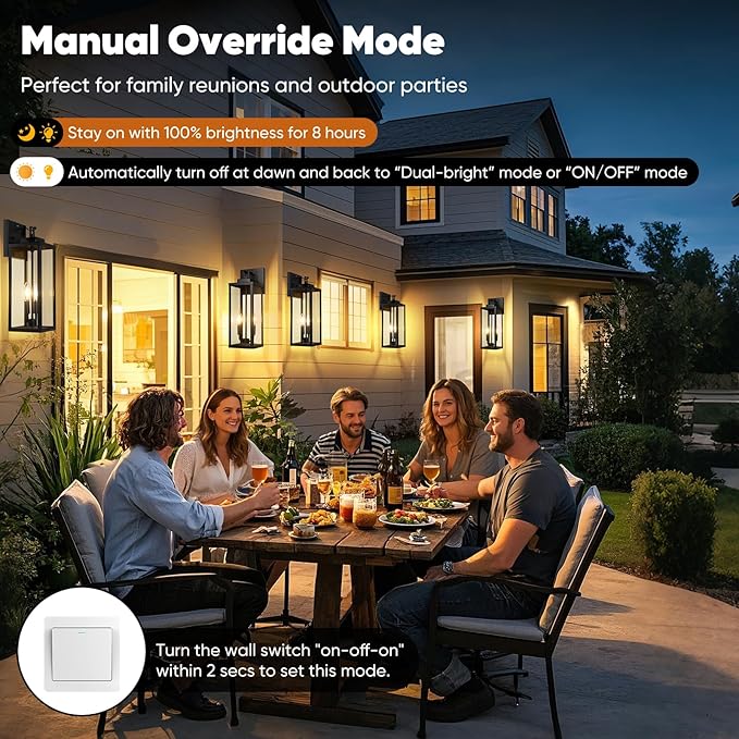 BesLowe 18” Upgraded Motion Sensor Outdoor Wall Lights, Dusk to Dawn Porch Lights Outdoor Wall Sconces, 3 Lighting Modes Exterior Lighting Fixtures with Hooks, Black Outside Lights for House, 2-Pack