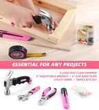 157 Piece Pink Tool Set for Women, Lady's Home Repairing Tool Kit with 13-Inch Wide Mouth Open Storage Tool Bag