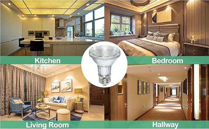 PAR20 Halogen Light Bulbs 6 Pack 120V 50w Dimmable, E26 Medium Base Flood Light Bulbs with 3000k Warm White,High Output Reflector for Kitchen Stove Hood and Range Hood Light Bulb.