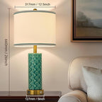 Set of 2 Table Lamp for Living Room Bedroom Farmhouse,26'' Touch Control Bedroom Turquoise Ceramic Lamps 3-Way Dimmable Bedside Lamps with USB A+C Ports Linen Shade for Home