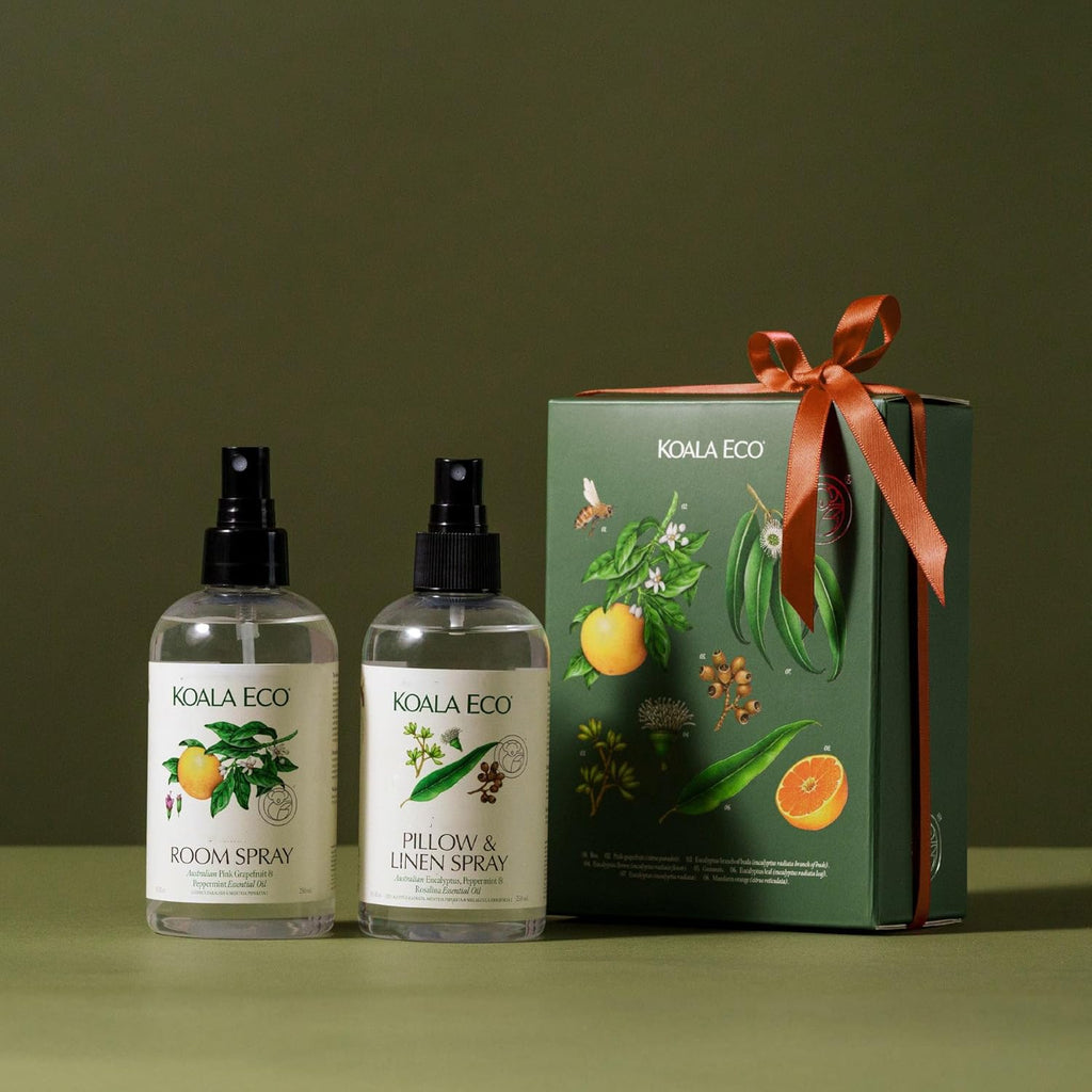 Koala Eco Aromatherapy Gift Collection - Room & Linen, Beautifully Packaged - with Australian Lemon Eucalyptus, Lemon Myrtle & Rosemary Essential Oil, 8.2 oz (2 Pack)