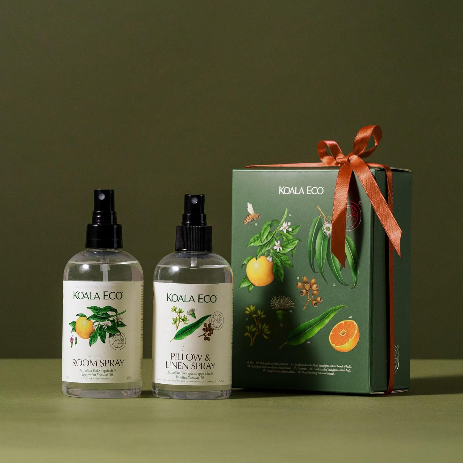 Koala Eco Aromatherapy Gift Collection - Room & Linen, Beautifully Packaged - with Australian Lemon Eucalyptus, Lemon Myrtle & Rosemary Essential Oil, 8.2 oz (2 Pack)