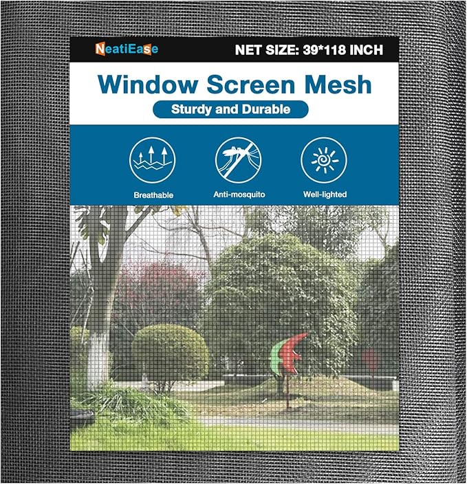 NeatiEase Window Screen, 39"x118" Adjustable Flexible Fiberglass Screen Door Mesh - DIY Replacement Kit for Patio Porch Door Windows and Sliding Screen Doors(Gray)