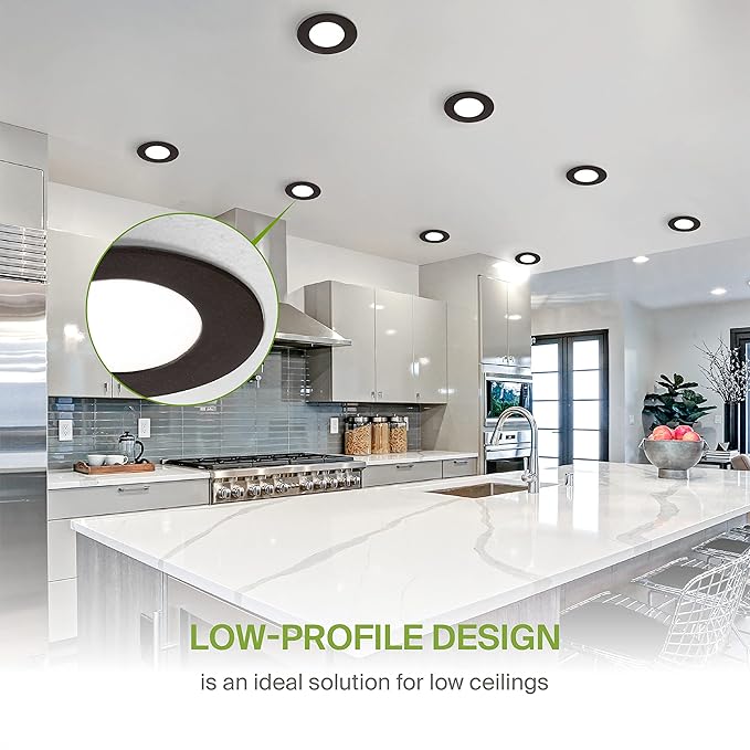 ASD 6 Pack 3 Inch LED Recessed Light 6W, 5 CCT 2700K-5000K CRI90+, IC Rated Ultra Thin Dimmable Ceiling Lights with J Box, Canless Wafer Downlight, Round Slim Panel Lighting, UL Energy Star, Black