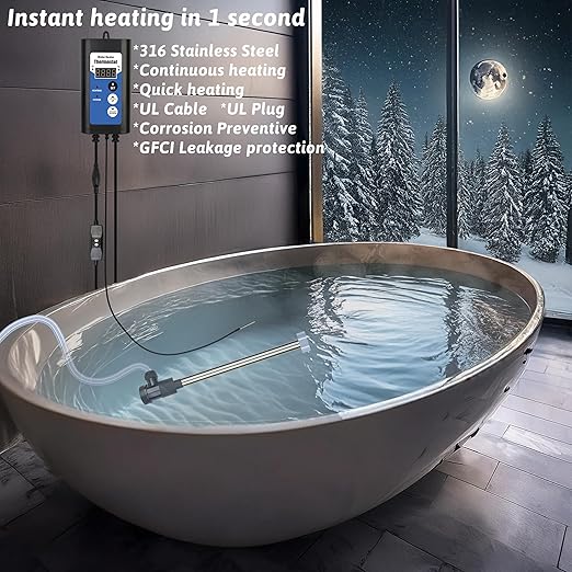 3500W 240V Immersion Water Heater Portable Electric Inflatable Pool & Hot Tub Submersible Water Heater with Temp Control, GFCI for Baptistry, baptismal Pool, Swimming Pool, Above Ground Pool