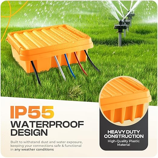SockitBox – The Original Weatherproof Connection Box – Indoor & Outdoor Electrical Power Cord Enclosure for Timers, Extension Cables, Transformers, Power Strips, Lights, Tools & More – Large – Orange…