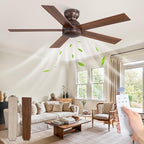 48 Inch Low Profile Ceiling Fan without Lights, Brown Farmhouse Ceiling Fan no Light, 6-Speeds, Quiet Reversible DC Motor, Indoor/Outdoor Ceiling Fans with Remote for Patio, Living Room, Bedroom