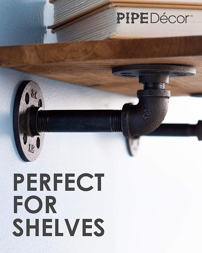 PIPE DÉCOR 1/2” x 4” Malleable Cast Iron Pipe Nipple, Pre Cut Connectors, Industrial Steel Grey Fits Standard Half Inch Black Threaded Pipes Nipples and Fittings, Build Vintage DIY Furniture, 10 Pack