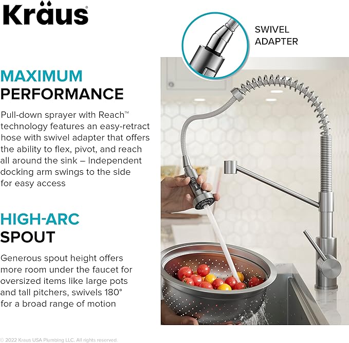 KRAUS Bolden Touchless Sensor Commercial Style 2-Function Single Handle Pull Down Kitchen Faucet in Spot-Free Stainless Steel/Matte Black, KSF-1610SFSMB