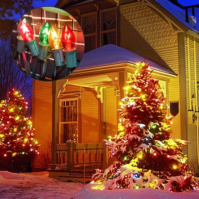 C7 Christmas Replacement Bulbs, 25 Pack Clear Multicolor Light Bulbs for E12 Candelabra Base Outdoor/Indoor String Lights, 5 Watt