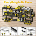 64”W Power Tool Organizer Wall Mount, Heavy Duty 8-Drill Cordless Drill Holder Supports 800 lbs, 4-Layer Corner or Straight Assembly Large Tool Battery Storage Rack for Garage Workshop
