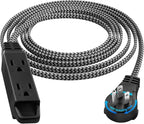 SURAIELEC 10FT 360° Rotating Flat Plug Extension Cord Flat Wall Plug with 3 Outlets, Braided Flat Black Extension Cord for Indoor Use, Small Space, 16/3C SPT, ETL Listed