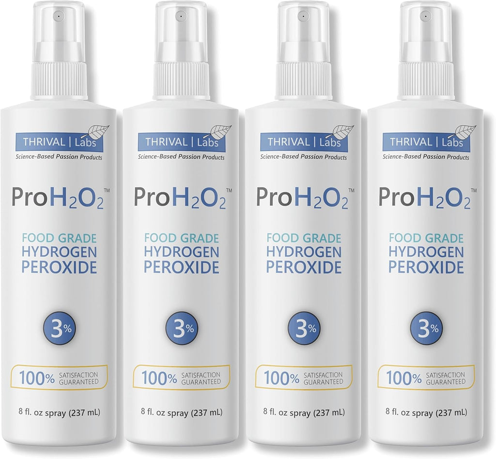 ProH2O2 3% Food Grade Hydrogen Peroxide – Natural Cleaner & Disinfectant – Suitable for Household Use – Ideal for Cleaning, Sanitizing & Gargle – 8 oz Spray Bottle (Pack of 4)