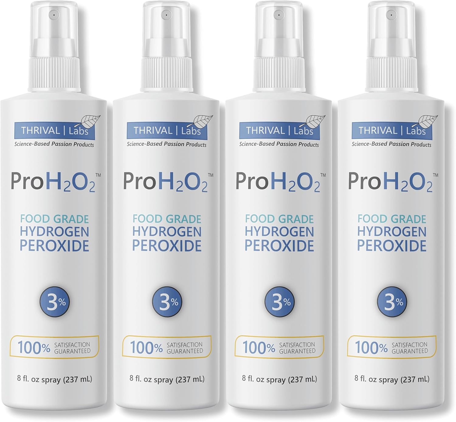 ProH2O2 3% Food Grade Hydrogen Peroxide – Natural Cleaner & Disinfectant – Suitable for Household Use – Ideal for Cleaning, Sanitizing & Gargle – 8 oz Spray Bottle (Pack of 4)