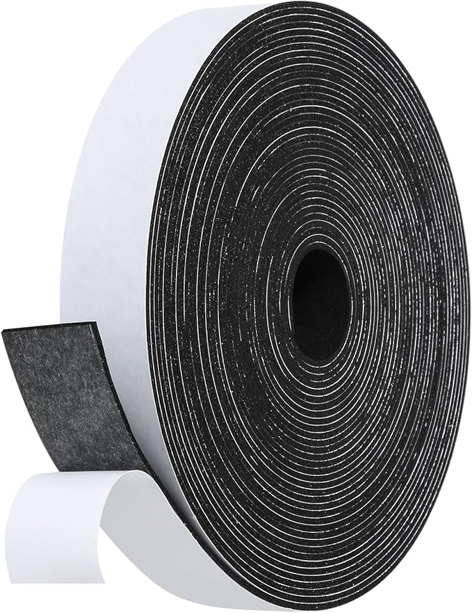 Weather Stripping Door Seal Strip- 1 Inch X 1/16 Inch X 32Feet, Strong Adhesive, Lightproof, Soundproof, Weatherproof Foam Tape Insulation for Sliding Door, Front Door Frame, Windows- Black