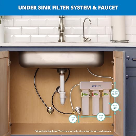 Aquasana Under Sink Water Filter System - Reduces PFAS, Lead, & Chlorine in Drinking Water - Under Counter Claryum Filtration for Kitchen - 3-Stage Max Flow - Brushed Nickel Faucet - AQ-5300+.55