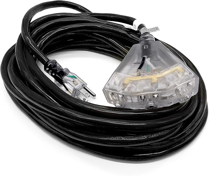 Outdoor Extension Cord Waterproof (25 ft) 12 Gauge Heavy Duty Extension Cord Splitter - Lighted Outdoor Extension Cords with Multiple Outlets - Watts Wire - 25' Grounded - extensiones electricas