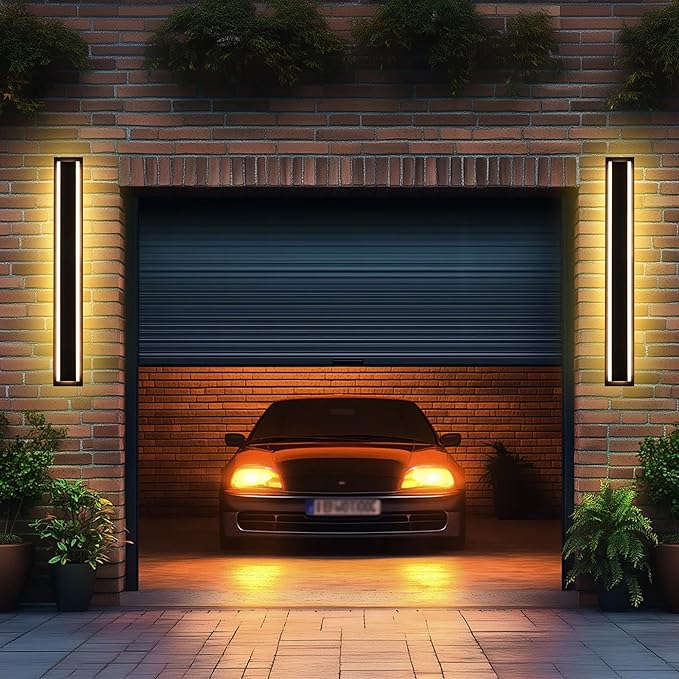 MELUCEE 2 Pack Long Outdoor Wall Lights 24W 5 Color Dimmable Modern Exterior Lighting Fixtures LED Linear Outdoor Wall Sconce for Garage Patio Balcony Porch, 3000K-6000K Adjustable, IP65 Waterproof