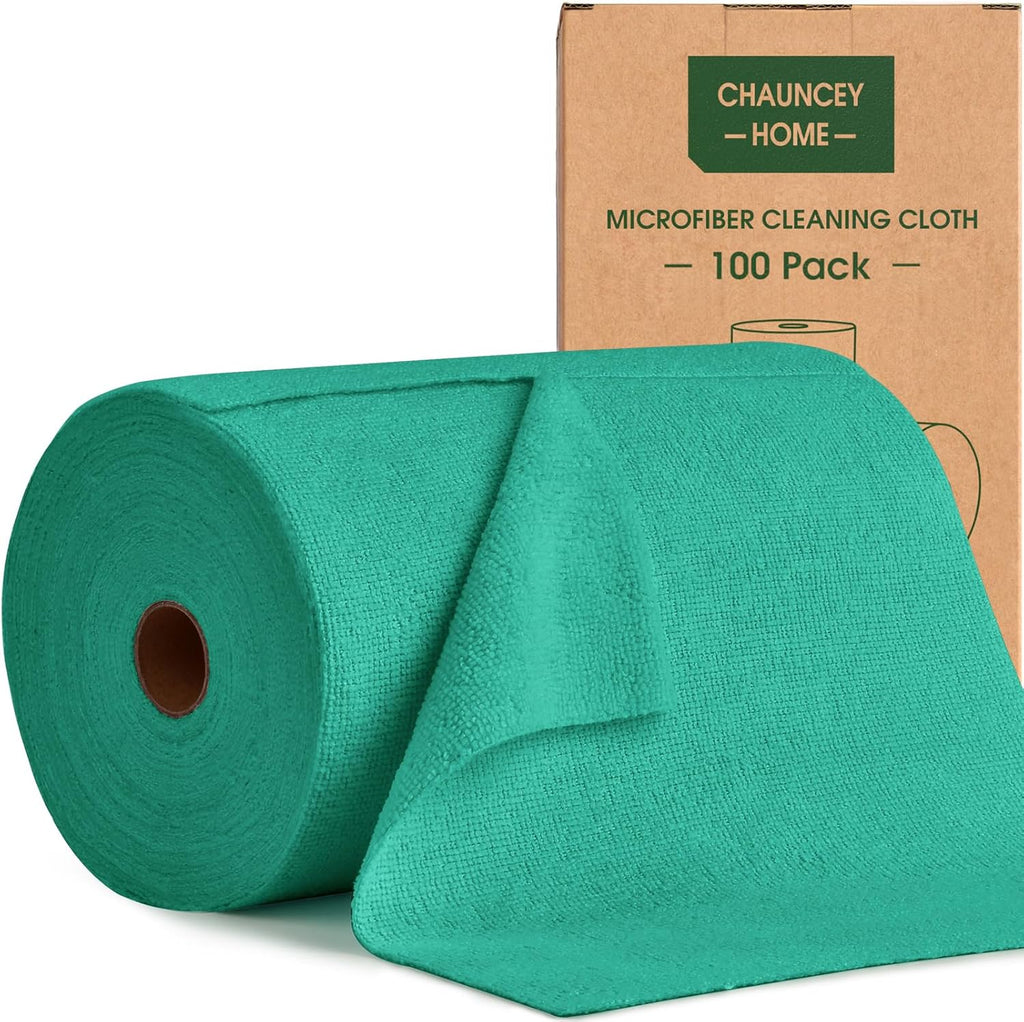 Roll of Microfiber Cleaning Cloth –100 Pack, Tear Away Microfiber Towels, Reusable, Washable, Scratch-Free, Cleaning Supplies,Kitchen Towels for Car, Home, Kitchen (Malachite Green)