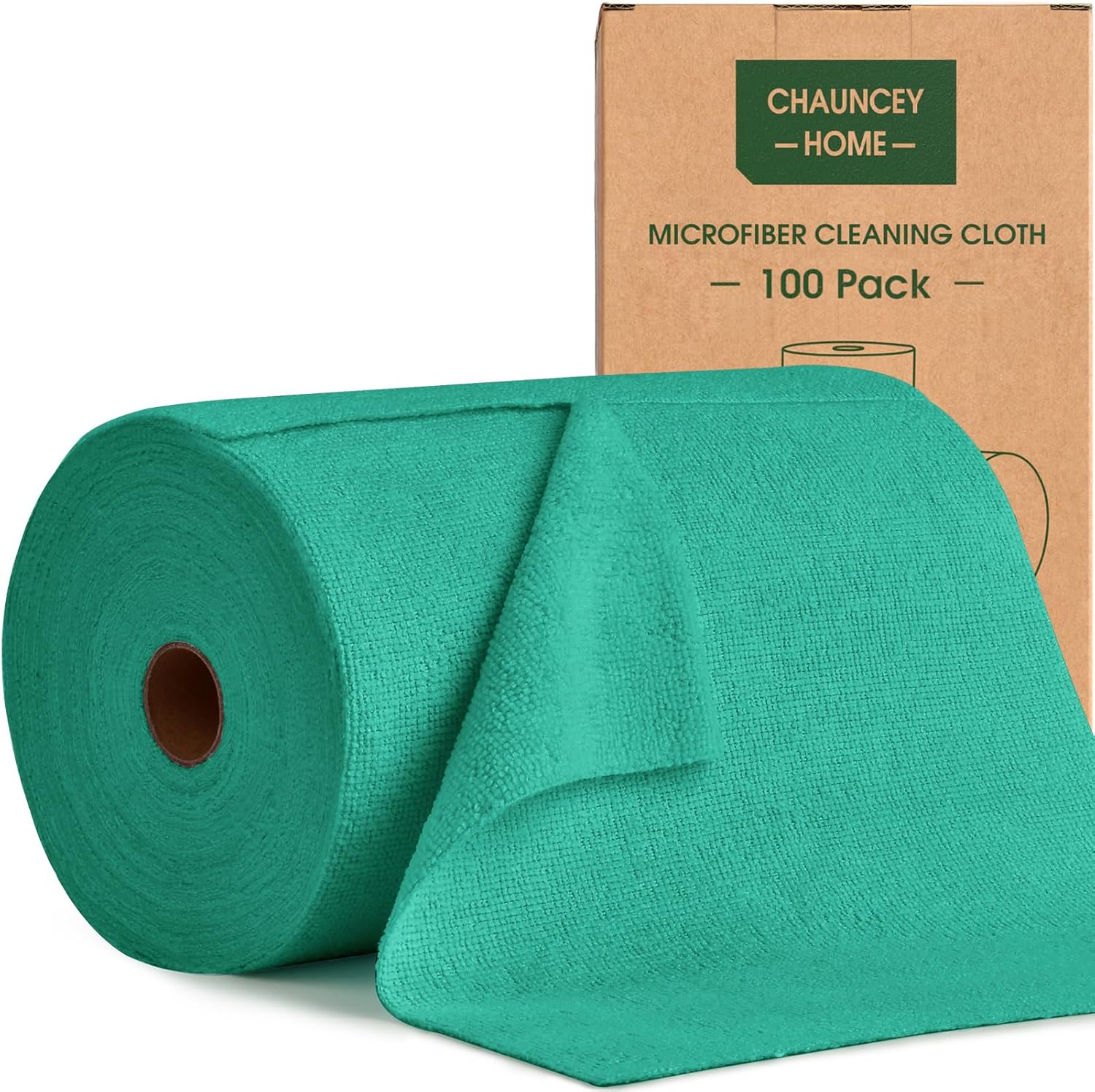Roll of Microfiber Cleaning Cloth –100 Pack, Tear Away Microfiber Towels, Reusable, Washable, Scratch-Free, Cleaning Supplies,Kitchen Towels for Car, Home, Kitchen (Malachite Green)