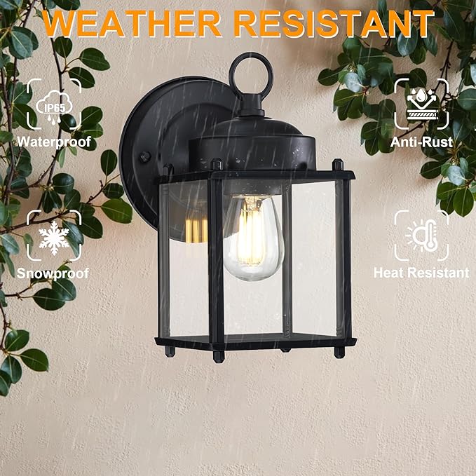 GRUENLICH Outdoor Wall Sconce, Exterior Wall Lighting Fixtures with Clear Glass, Front Porch Lighting, Outdoor Lights for Patio, Doorway, Matte Black, 4 Pack