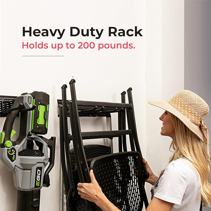 TIDYME Garage Tool Organizer Wall Mount - 32 inches - Sturdy Storage Rack with Adjustable Hooks, Anti-Rust - Easy Installation, 200lbs Capacity - Garden Tool Organizer (02 Racks & 04 Hooks)