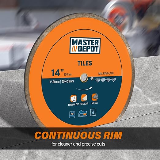 14" Continuous Rim Diamond Blade, Cutting Blade for Ceramic and Granite Tiles, Wet Cutting Blade with 7/8" Arbor Hole