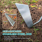 Berry&Bird Swoe Garden Hoe, 61.8'' Stainless Steel Long Handled 3 Edge Hoe with Wooden Hand, Mini Angled/Warren Hoe, Soil Cultivator Weeding Tool for Grass Flower Backyard