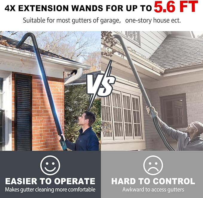 Sealegend Gutter Cleaning Tools for 2-1/2 in. Wet/Dry Vacuum Cleaner, Shop Vac Hose Attachments for Cleaning or Blowing Debris from Gutters Up to 5.6FT, Upgrade Lockout Design Shop Vac Accessories