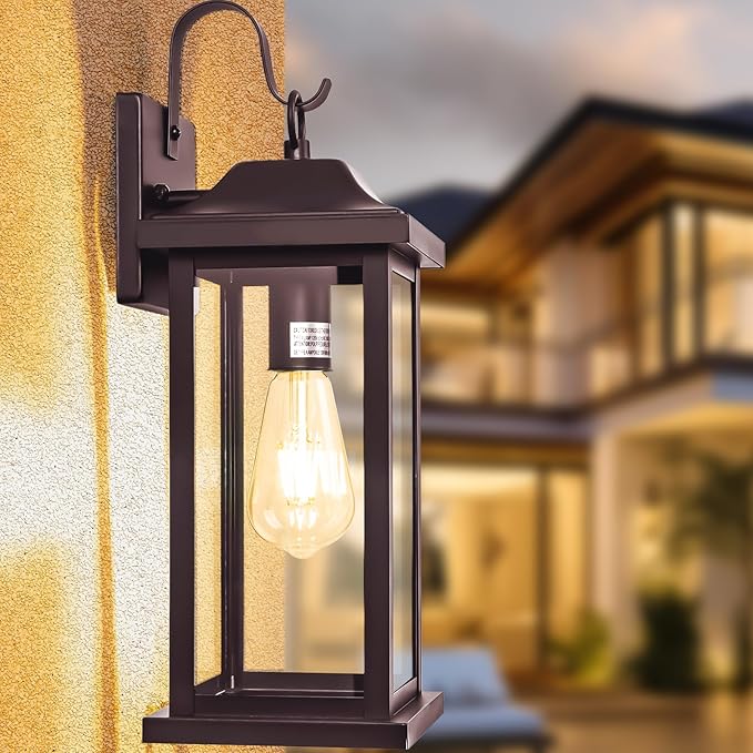 Large Bronze Outdoor Wall Light 17 Inch, Vintage Exterior Light Fixture with IP65 Waterproof Clear Glass, Farmhouse Outside Wall Sconce Porch Light for Front Door Backyard, Oil Rubbed