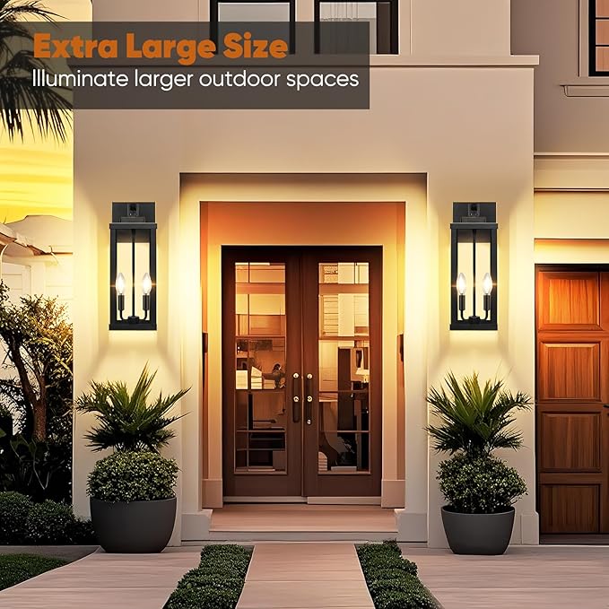 BesLowe 18” Upgraded Motion Sensor Outdoor Wall Lights, Dusk to Dawn Porch Lights Outdoor Wall Sconces, 3 Lighting Modes Exterior Lighting Fixtures with Hooks, Bronze Outside Lights for House, 2-Pack