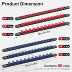 FIVEPEARS 6PCS 360° Socket Organizer Twist Lock,3/8 1/4 1/2 Socket Storage Rails, Premium Quality Socket Holders for Tool Box ，Tool Carts，Contains up to 80 Clips (Blue & Red)