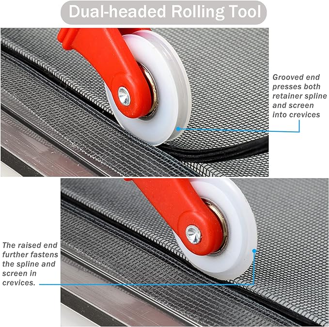 Window Screen Replacement Kit, 59'' x 106'' Fiberglass Screen Mesh with Rolling Tool and Screen Retainer Spline, DIY Adjustable Screen Door Mesh for Window, Door and Patio, Black