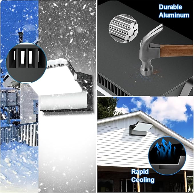 ledmo 150W LED 360° Rotatable Flood Lights, Outdoor Adjustable Head Exterior Lighting Fixture, 5000K Waterporof Commercial Security Wall Pack for Yard, Garage, Barn, House, 4 Pack