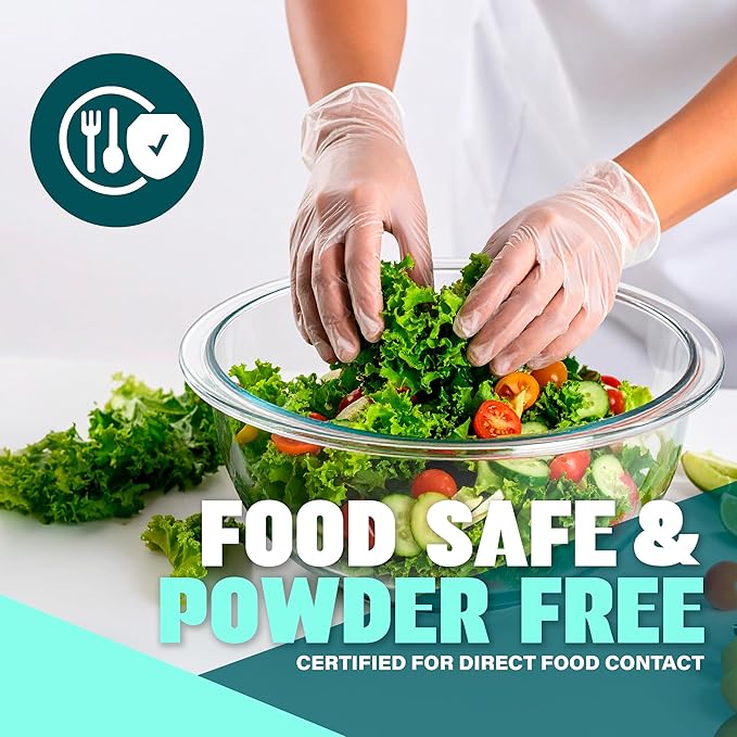 Medical Clear Vinyl Gloves Powder Free & Latex Free, Disposable, Food Safe