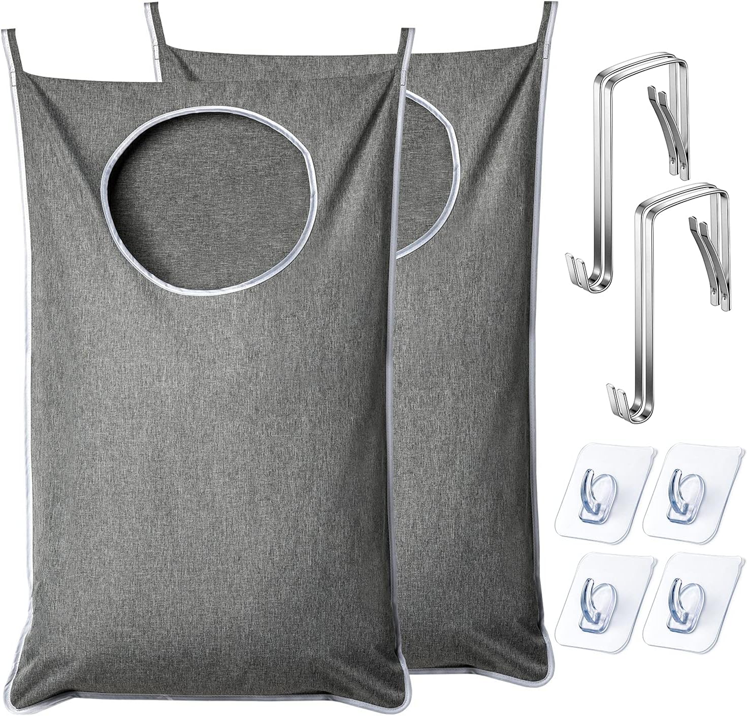 XL Hanging Laundry Hamper, Extra Large Tear-resistance Door Hamper with 2 Types Hooks for Dirty Clothes, Save Bathroom Space Hanging Laundry Bag (36.5x 22 Inch,Grey)