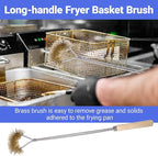 4 PCS Fryer Cleaning Tools with Deep Fryer Brass L-Shaped Brush, Deep Fryer Crumb Scoop, Deep Fryer Cleanout Rod, Long Handle Deep Basket Brush for Restaurants, Air Fryers, Deep Fat Fryers