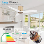 48" Ceiling Fan No Light - Low Profile Flush Mount Ceiling Fan, 6-Speed Remote Control, Solid Wood, Quiet Reversible DC Motor, White/Gold Finish, for Bedroom, Living Room, Porch