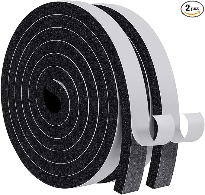 MAGZO Weather Stripping Door Seal, 3/4 Inch Wide X 3/8 Inch Thick Adhesive Foam Tape Soundproof Weatherstripping for Windows, 2 Rolls Total 13FT Black