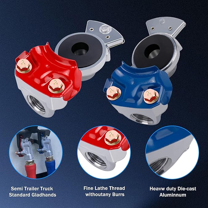 15 FT Air Line Hose Assembly with 1/2" NPT Swivel Fitting Straight Heavy Duty Power Hoses Set Spring Guard Grips DOT Fittings on Both Ends with Glad Hands Set for Semi Truck Trailer Tractor