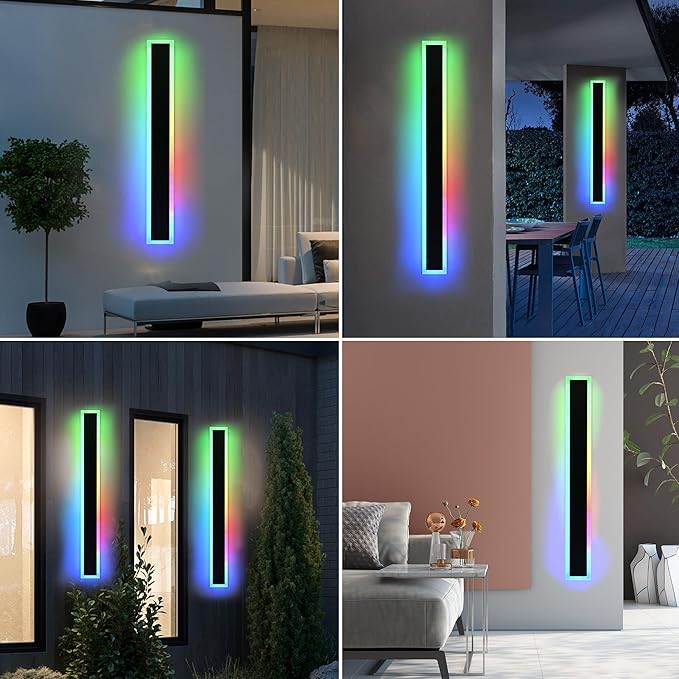 MELUCEE 2 Pack Outdoor RGB Long Wall Lights, 48 Inch Wall Lights RGB/Warm/White Dimmable Modern Led Wall Lighting, IP65 Waterproof Wall Sconce with Remote Control for Outdoor/Indoor Party Gathering