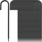 16 Inches 24-Pack J Hook Rebar Stakes Heavy Duty Tent Stakes with Chisel Point End, Steel Ground Anchors Metal Garden Stakes Chain Link Fence Stakes Black Coated