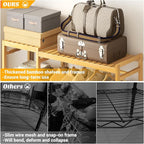 Homykic Bamboo Clothes Rack Garment Rack for Hanging Clothes, Heavy Duty Clothing Rack with 7 Tiers Adjustable Shelves, Double Rods, 4 Hooks, Freestanding Closet System Organizer Wardrobe, Natural